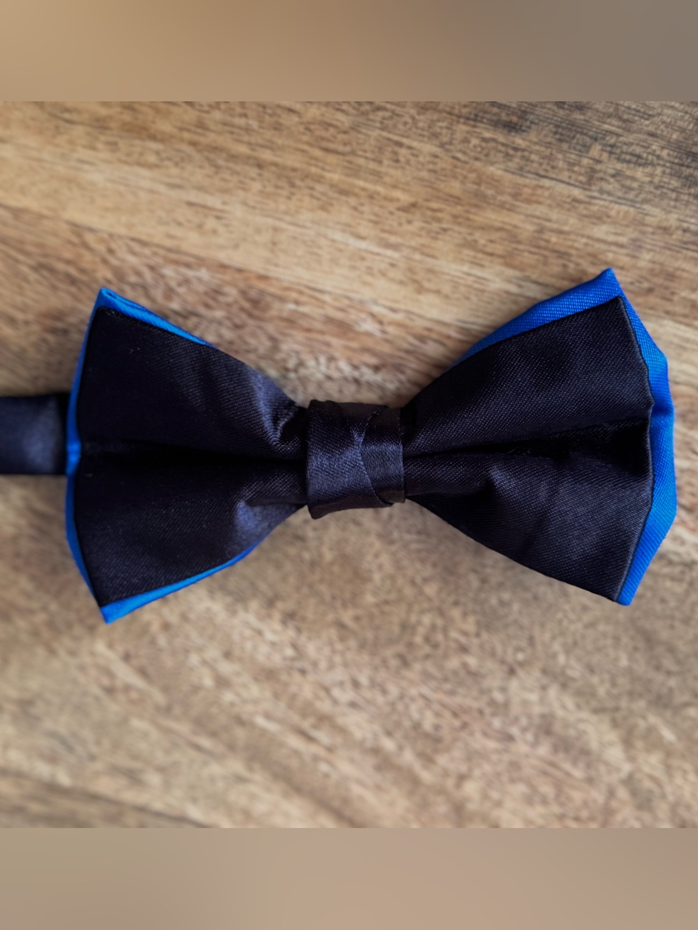 Classic Satin Black Bow Tie with Blue Accent- Men's Formal Accessory Tuxedo